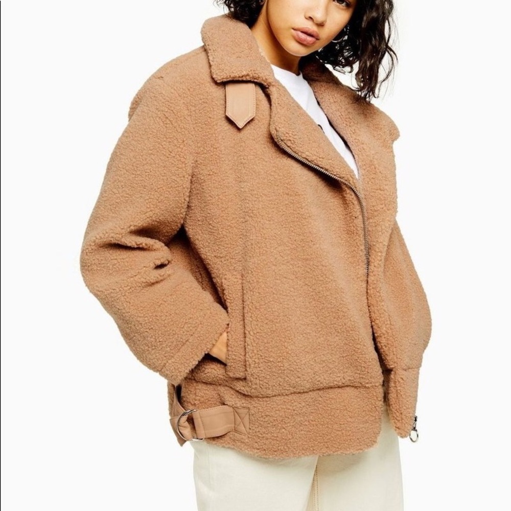 Topshop Petite Faux Shearling Biker Jacket